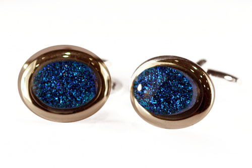 Irridescent blue cufflinks