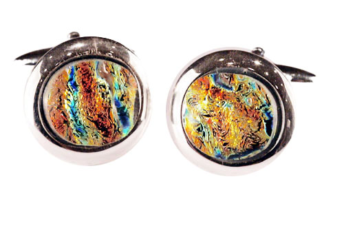 Rainbow cufflinks set in a circular mount